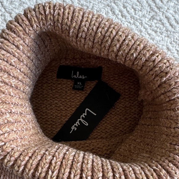 Lulus Casual Attitude Beige Striped Turtleneck Mini Sweater Dress Size XL - Picture 7 of 9